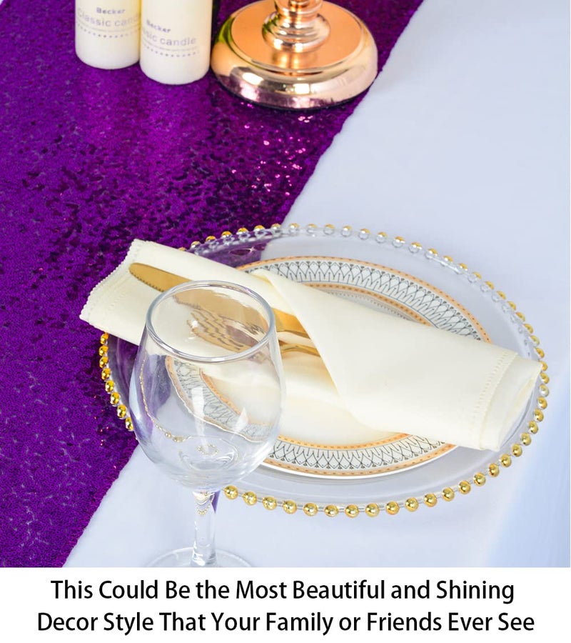 ShiDianYi 12''x72'' Sequin Table Runner - Sparkly Metallic Sequin Runner for Wedding, Bridal Shower, Dinner Party, Ready to Ship! (1, Purple) - Image 4